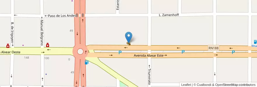 Mapa de ubicacion de Casino de Mendoza en アルゼンチン, メンドーサ州, General Alvear, Distrito Ciudad De General Alvear.
