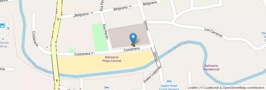 Mapa de ubicacion de Casino de Mina Clavero en 阿根廷, Córdoba, Departamento San Alberto, Pedanía Tránsito, Mina Clavero, Municipio De Mina Clavero.