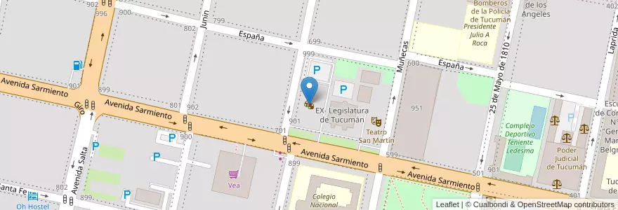 Mapa de ubicacion de Casino de Tucumán en アルゼンチン, トゥクマン州, San Miguel De Tucumán, Departamento Capital, San Miguel De Tucumán.