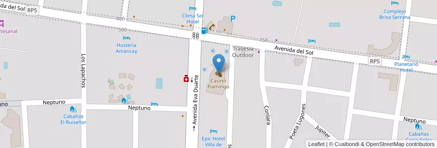 Mapa de ubicacion de Casino Flamingo en Arjantin, San Luis, Junín, Municipio De Merlo, Villa De Merlo.