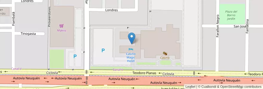 Mapa de ubicacion de Casino Magic Hotel en آرژانتین, شیلی, استان نئوکن, Departamento Confluencia, Municipio De Neuquén, Neuquén.