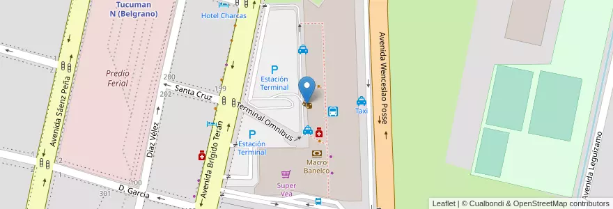 Mapa de ubicacion de Casino Play Terminal en 아르헨티나, Tucumán, San Miguel De Tucumán, Departamento Capital, San Miguel De Tucumán.