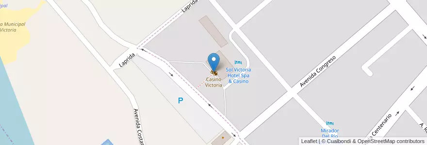 Mapa de ubicacion de Casino Victoria en 아르헨티나, 엔트레리오스주, Departamento Victoria, Distrito Corrales, Victoria, Victoria.