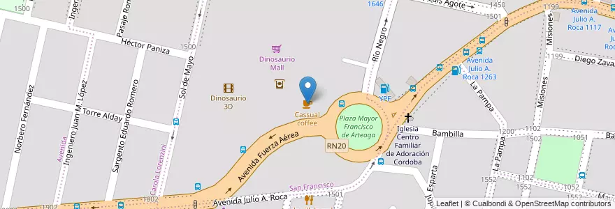 Mapa de ubicacion de Cassual coffee en 阿根廷, Córdoba, Departamento Capital, Pedanía Capital, Córdoba, Municipio De Córdoba.