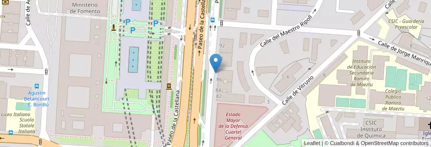 Mapa de ubicacion de CASTELLANA, PASEO, DE LA,86 en إسبانيا, منطقة مدريد, منطقة مدريد, Área Metropolitana De Madrid Y Corredor Del Henares, مدريد.