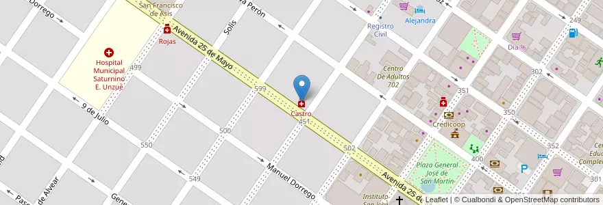 Mapa de ubicacion de Castro en Arjantin, Buenos Aires, Partido De Rojas, Rojas.