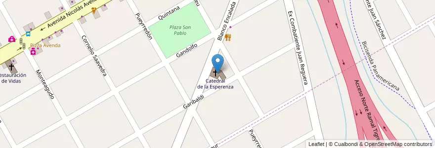 Mapa de ubicacion de Catedral de la Esperenza en アルゼンチン, ブエノスアイレス州, Partido De San Fernando, Victoria, Virreyes.