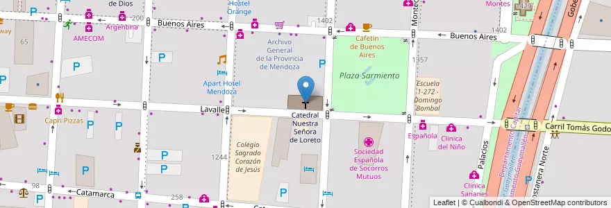 Mapa de ubicacion de Catedral Nuestra Señora de Loreto en 阿根廷, 智利, Mendoza, Departamento Capital, Ciudad De Mendoza, Sección 3ª Parque O'Higgins.