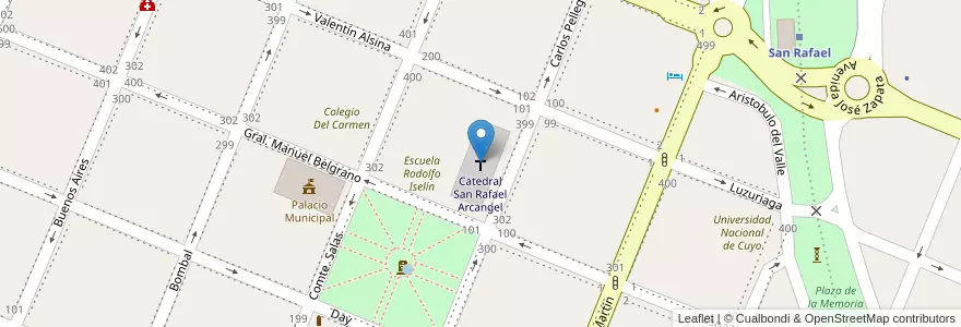 Mapa de ubicacion de Catedral San Rafael Arcangel en Argentina, Cile, Mendoza, San Rafael, Distrito Ciudad De San Rafael, Departamento San Rafael.