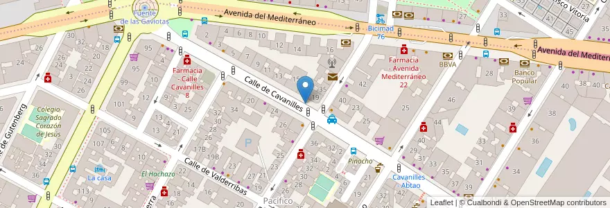 Mapa de ubicacion de CAVANILLES, CALLE, DE,19 en اسپانیا, بخش خودمختار مادرید, بخش خودمختار مادرید, Área Metropolitana De Madrid Y Corredor Del Henares, مادرید.