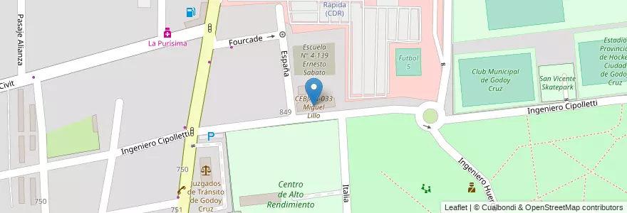 Mapa de ubicacion de CEBJA 3-033 Miguel Lillo en الأرجنتين, تشيلي, Mendoza, Godoy Cruz, Departamento Godoy Cruz, Distrito Ciudad De Godoy Cruz.