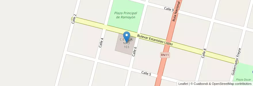 Mapa de ubicacion de C.E.C.L.A. NRO 103 en 阿根廷, Santa Fe, Departamento San Justo, Municipio De Ramayón.
