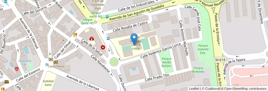 Mapa de ubicacion de C.E.I.P. Federico García Lorca en 스페인, Comunidad De Madrid, Comunidad De Madrid, Cuenca Alta Del Manzanares, Colmenar Viejo.