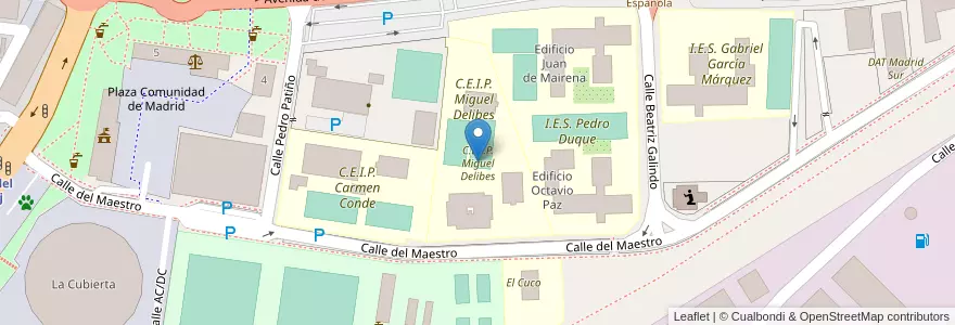 Mapa de ubicacion de C.E.I.P. Miguel Delibes en İspanya, Comunidad De Madrid, Comunidad De Madrid, Área Metropolitana De Madrid Y Corredor Del Henares, Leganés.