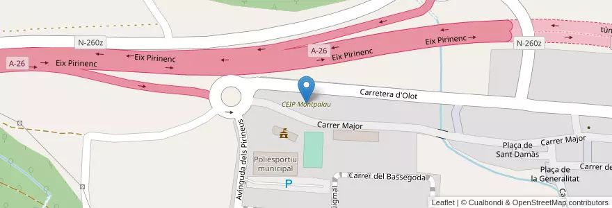Mapa de ubicacion de CEIP Montpalau en 스페인, Catalunya, 지로나, Garrotxa, Argelaguer.