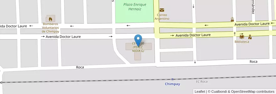 Mapa de ubicacion de CEM 130 (PÉREZ, NIDIA G) en 아르헨티나, 리오네그로주, Departamento Avellaneda, Chimpay.