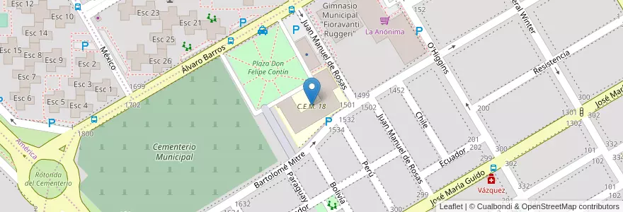 Mapa de ubicacion de C.E.M. 18 en الأرجنتين, ريو نيغرو, Departamento Adolfo Alsina, Viedma, Viedma.