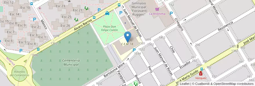 Mapa de ubicacion de C.E.M. 18 en 阿根廷, 内格罗河省, Departamento Adolfo Alsina, Viedma, Viedma.