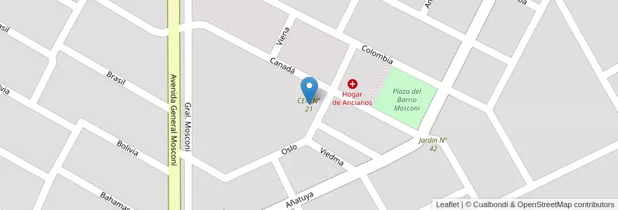 Mapa de ubicacion de CEM N° 21 en آرژانتین, شیلی, استان ریو نگرو، آرژانتین, Catriel, Departamento General Roca.