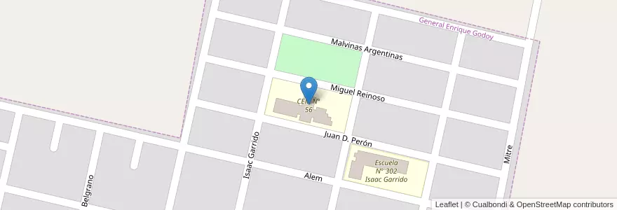 Mapa de ubicacion de CEM N° 56 en 阿根廷, 内格罗河省, Departamento General Roca, Municipio De General Enrique Godoy, General Enrique Godoy.