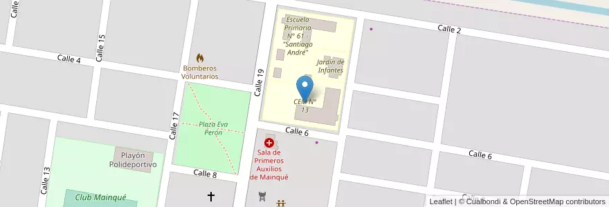 Mapa de ubicacion de CEM Nº 13 en 阿根廷, 内格罗河省, Departamento General Roca, Municipio De Mainqué, Mainque.