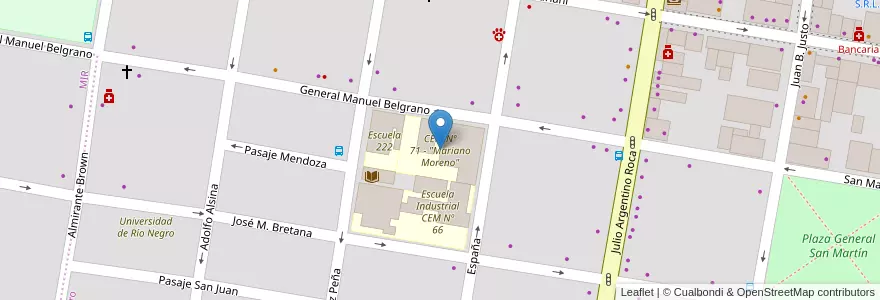 Mapa de ubicacion de CEM Nº 71 - "Mariano Moreno" en الأرجنتين, تشيلي, ريو نيغرو, Municipio De Allen, Departamento General Roca.