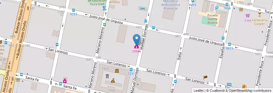 Mapa de ubicacion de CEMA en Аргентина, Санта-Фе, Departamento Rosario, Municipio De Rosario, Росарио.