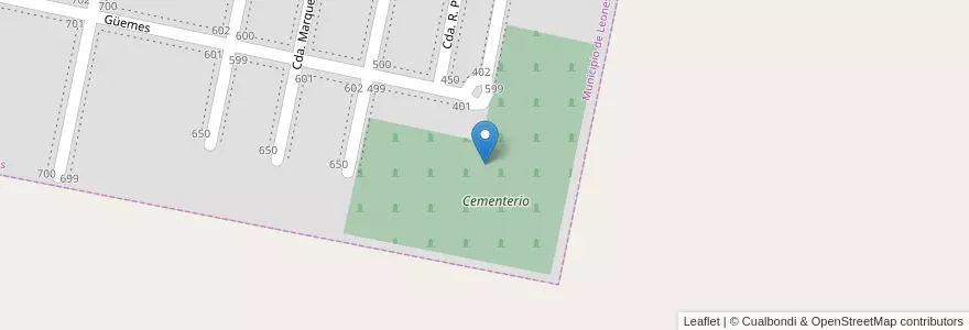 Mapa de ubicacion de Cementerio en Arjantin, Córdoba, Departamento Marcos Juárez, Pedanía Espinillos.