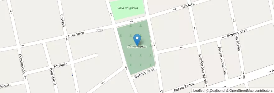 Mapa de ubicacion de Cementerio en アルゼンチン, サンルイス州, Juan Martín De Pueyrredón, Municipio De San Luis, San Luis.
