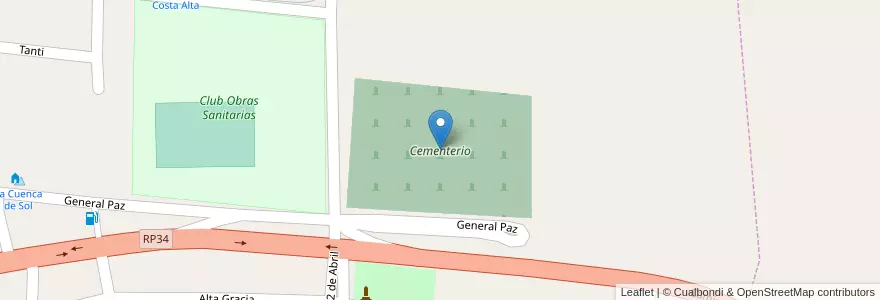 Mapa de ubicacion de Cementerio en アルゼンチン, コルドバ州, Departamento San Alberto, Pedanía Tránsito, Mina Clavero, Municipio De Mina Clavero.