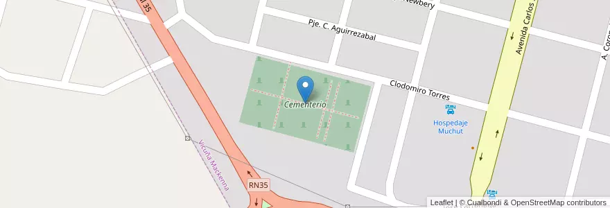 Mapa de ubicacion de Cementerio en Аргентина, Кордова, Departamento Río Cuarto, Pedanía Cautiva, Municipio De Vicuña Mackenna, Vicuña Mackenna.