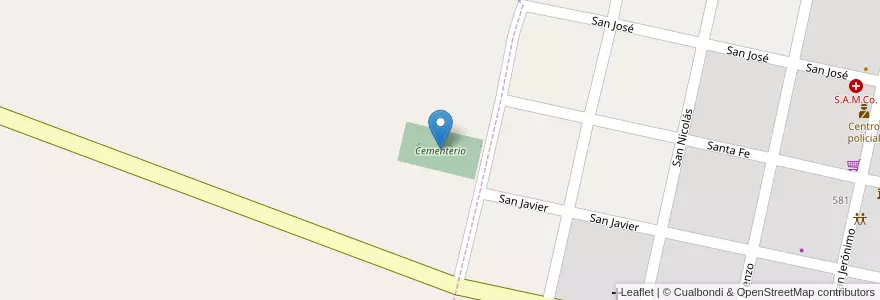 Mapa de ubicacion de Cementerio en Argentina, Santa Fe, Departamento Las Colonias, Municipio De San Jerónimo Del Sauce.