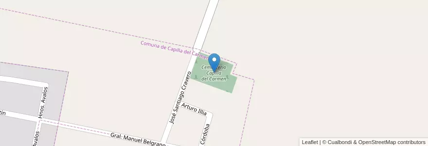 Mapa de ubicacion de Cementerio Capilla del Carmen en Аргентина, Кордова, Departamento Río Segundo, Pedanía Arroyo De Álvarez, Comuna De Capilla Del Carmen.
