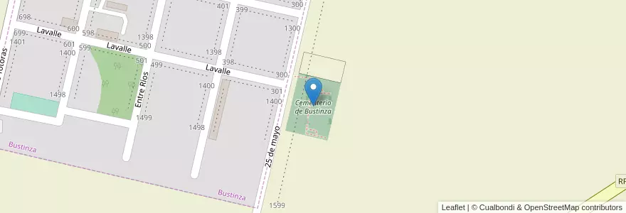 Mapa de ubicacion de Cementerio de Bustinza en Argentinië, Santa Fe, Departamento Iriondo, Municipio De Bustinza.