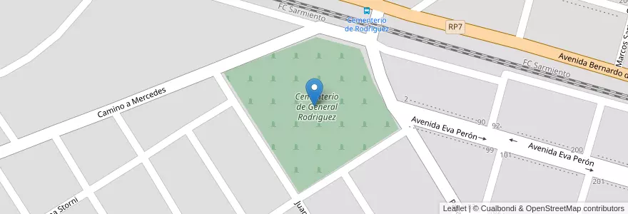 Mapa de ubicacion de Cementerio de General Rodriguez en Argentine, Province De Buenos Aires, Partido De General Rodríguez.