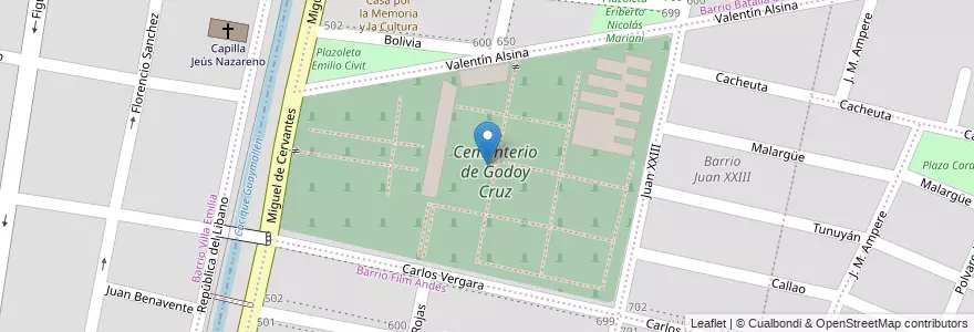 Mapa de ubicacion de Cementerio de Godoy Cruz en Argentina, Chile, Mendoza, Godoy Cruz, Departamento Godoy Cruz, Distrito San Francisco Del Monte.
