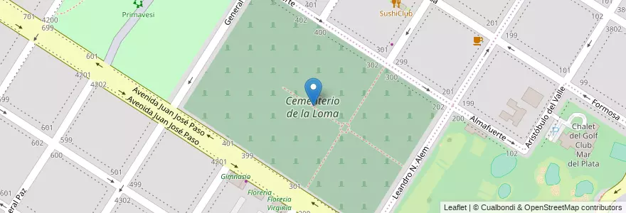 Mapa de ubicacion de Cementerio de la Loma en 아르헨티나, 부에노스아이레스주, Partido De General Pueyrredón, Mar Del Plata.