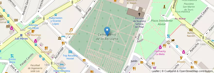 Mapa de ubicacion de Cementerio de la Recoleta, Recoleta en Argentinië, Ciudad Autónoma De Buenos Aires, Comuna 2, Buenos Aires.