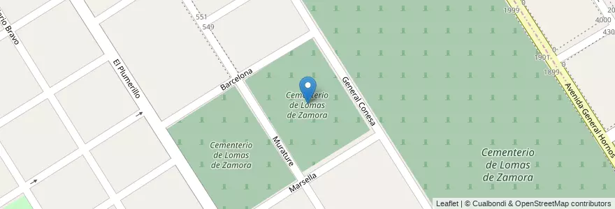 Mapa de ubicacion de Cementerio de Lomas de Zamora en 阿根廷, 布宜诺斯艾利斯省, Partido De Lomas De Zamora, Villa Centenario.
