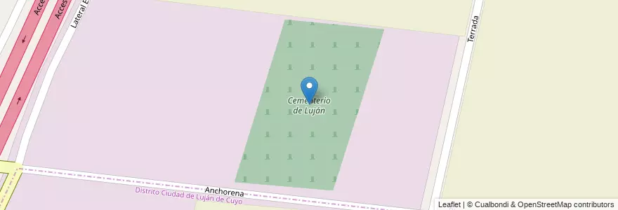 Mapa de ubicacion de Cementerio de Luján en Arjantin, Şili, Mendoza, Departamento Luján De Cuyo, Luján De Cuyo, Distrito Mayor Drummond.