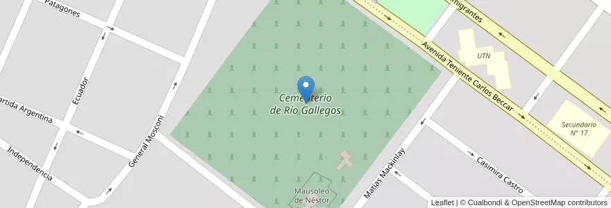 Mapa de ubicacion de Cementerio de Río Gallegos en Argentinië, Chili, Santa Cruz, Güer Aike, Municipio De Río Gallegos, Río Gallegos.