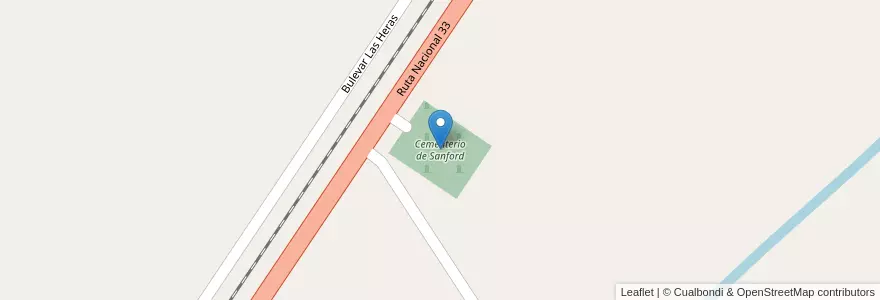Mapa de ubicacion de Cementerio de Sanford en Argentina, Santa Fe, Departamento Caseros, Municipio De Sanford.