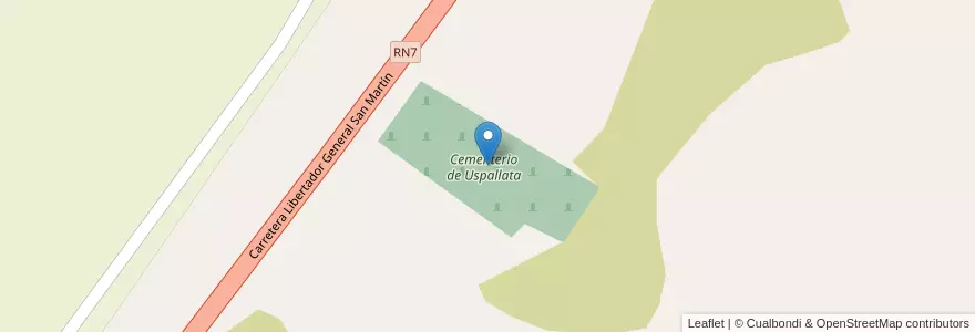 Mapa de ubicacion de Cementerio de Uspallata en 아르헨티나, 칠레, Mendoza, Departamento Las Heras, Distrito Uspallata.