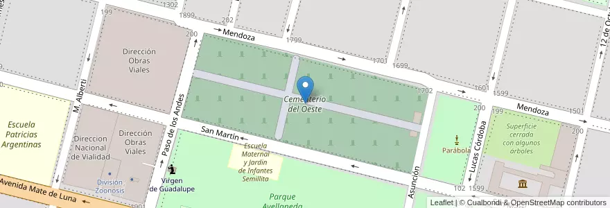 Mapa de ubicacion de Cementerio del Oeste en Argentina, Tucumán, San Miguel De Tucumán, Departamento Capital, San Miguel De Tucumán.