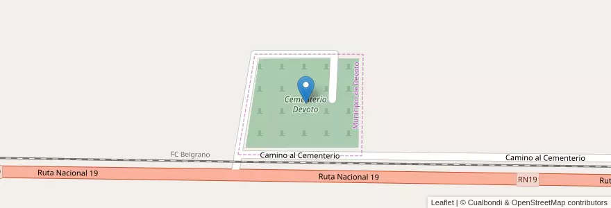 Mapa de ubicacion de Cementerio Devoto en Argentine, Córdoba, Departamento San Justo, Pedanía Juárez Celman, Municipio De Devoto.