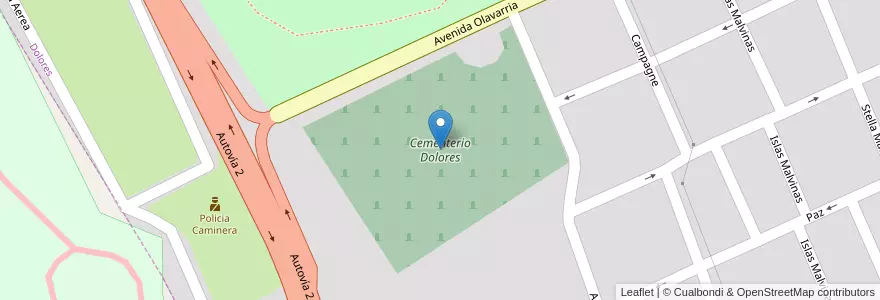 Mapa de ubicacion de Cementerio Dolores en アルゼンチン, ブエノスアイレス州, Partido De Dolores, Dolores.