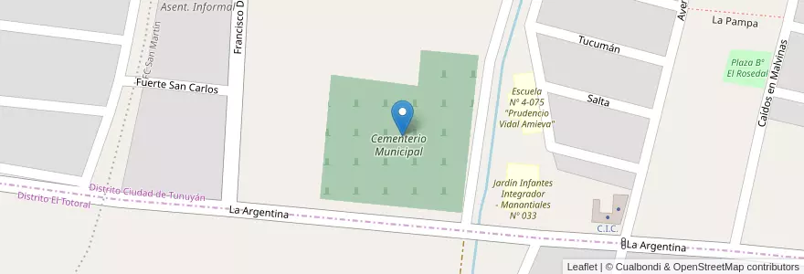 Mapa de ubicacion de Cementerio Municipal en Argentina, Cile, Mendoza, Departamento Tunuyán, Distrito Ciudad De Tunuyán.