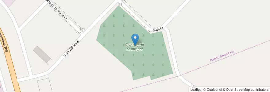 Mapa de ubicacion de Cementerio Municipal en آرژانتین, شیلی, استان سانتا کروس، آرژانتین, Corpen Aike, Puerto Santa Cruz.