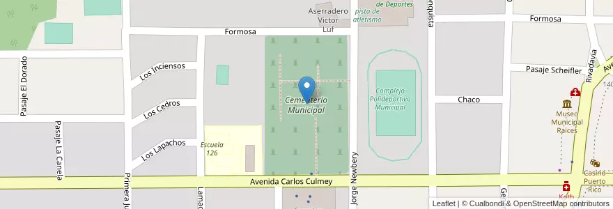 Mapa de ubicacion de Cementerio Municipal en الأرجنتين, Misiones, Departamento Libertador General San Martín, Municipio De Puerto Rico.