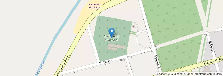 Mapa de ubicacion de Cementerio Municipal en Argentina, Córdova, Departamento San Justo, Municipio Arroyito, Pedanía Arroyito, Arroyito.